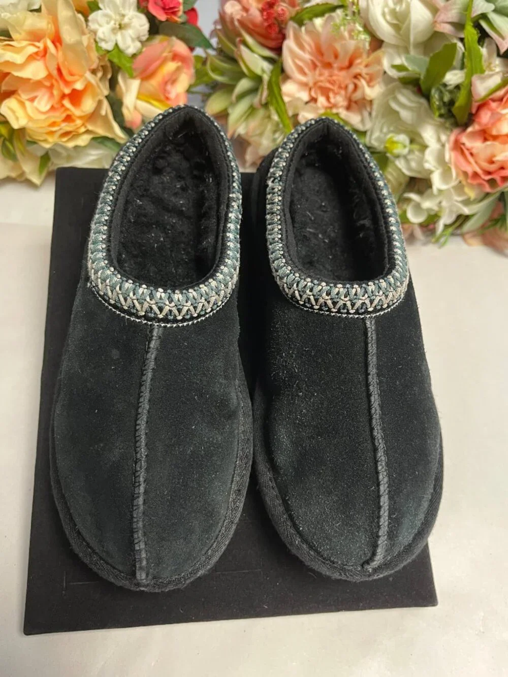 UGG Tasman Slippers Black Suede Shearling Lined Kids Size 2